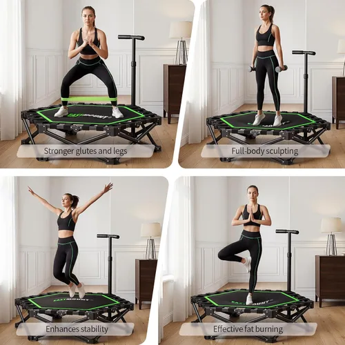 Miniatura 4 de East Mount Mini trampolín plegable para interiores, trampolín plegable para adultos con asas, rebote de ejercicio, trampolín pequeño para adultos