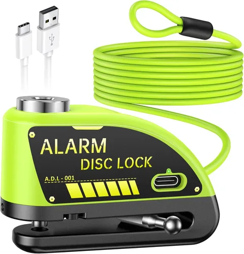 Miniatura 9 de Candado recargable Onvian para motocicleta con alarma de 120 dB y cable de recordatorio de acero de 1.8 m, para motocicletas, bicicletas, ebikes