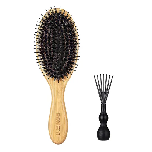 Miniatura 10 de Juego de cepillos de pelo de cerdas de jabalí 100% (mediano). Cerdas naturales suaves para cabello fino y fino. Restaura el brillo y la textura.