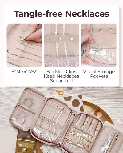 Miniatura 5 de BAGSMART Estuche organizador de joyería, de viaje para collar, aretes, anillos, brazalete