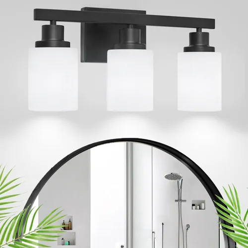 Miniatura 11 de Juego de 2 apliques de pared para baño, 1 luz negra, apliques de pared modernos para interiores con pantallas de vidrio blanco, lámpara de pared