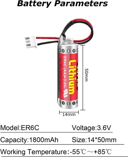 Miniatura 2 de NOUCHU - Batería de litio AA no recargable ER6C 3.6V 1800mAh con enchufe para FX F2-40BL