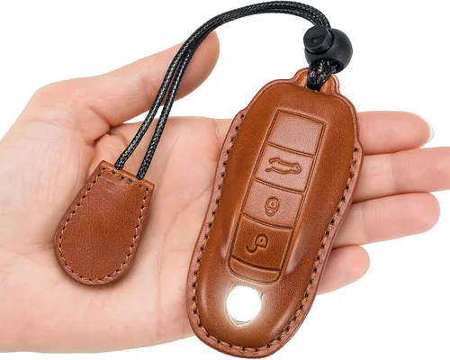 Miniatura 8 de para Funda de Llavero de Cuero Genuino con Keychain, Protector de Estuche de Llaves de Cuero Compatible con Panamera, 911, Cayenne, Macan