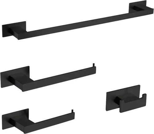 Miniatura 8 de Juego de accesorios de baño de 4 piezas, toallero, toallero, soporte para papel higiénico, ganchos para toallas, ganchos modernos cuadrados de acero
