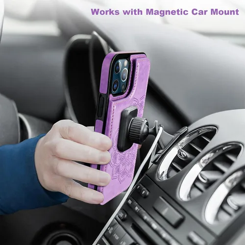 Miniatura 8 de Vaburs Funda compatible con iPhone 13 Pro Max con tarjetero y diseño de mandala en relieve, de piel sintética, doble botones, a prueba de golpes