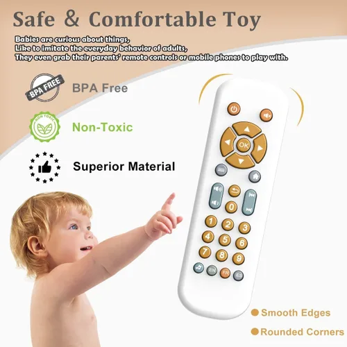 Miniatura 4 de Juguete de control remoto para TV para bebé con cubierta de silicona suave, juguete musical realista con luz y sonido, juguete educativo de Amarillo