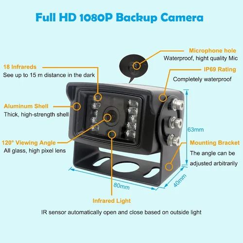 Miniatura 5 de Monitor de 7 pulgadas 1080P Sistema de cámara de visión trasera con cable, grabadora DVR, compatible con tarjeta SD de 256 GB, entrada de 4 canales