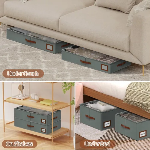 Miniatura 6 de Contenedores de almacenamiento de 4 pulgadas para debajo de la cama, paquete de 2 contenedores grandes de almacenamiento debajo de la cama con tapa