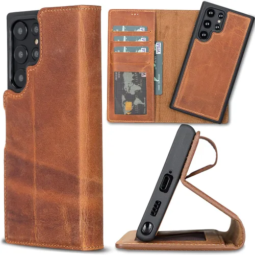 Miniatura 10 de Bayelon Funda compatible con Galaxy S22, cartera de cuero de grano completo para teléfono, funda desmontable con soporte, funda magnética abatible