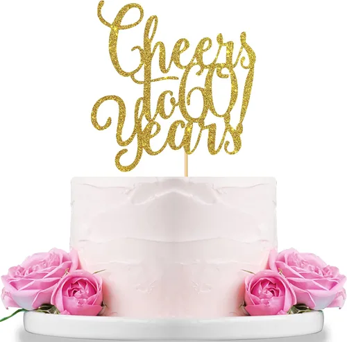 Decoración de pastel con purpurina dorada para 60 años, feliz 60 cumpleaños, 60 y fabuloso, aniversario de boda, suministros de decoración de fiesta