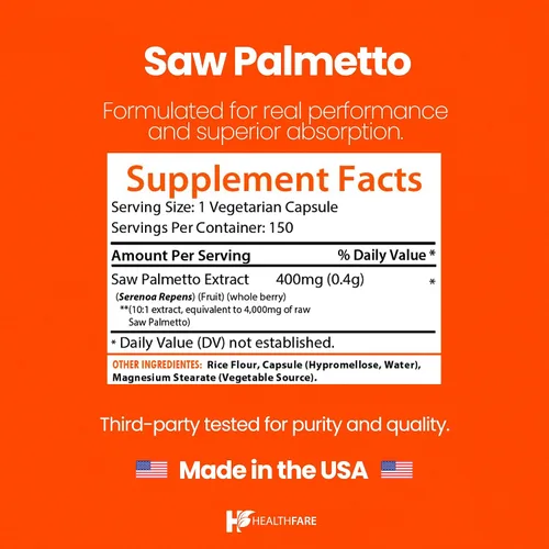 Miniatura 3 de Healthfare Extracto de palma enana americana 150 cápsulas veganas Suplemento herbario extra fuerte Sin OMG, sin gluten Fabricado en Estados