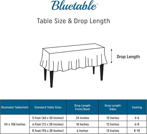 Miniatura 3 de Bluetable Mantel de plástico desechable rectangular negro (paquete de 12) a granel, mantel ultra resistente (54 x 108 pulgadas), mesas de 6 pies u 8