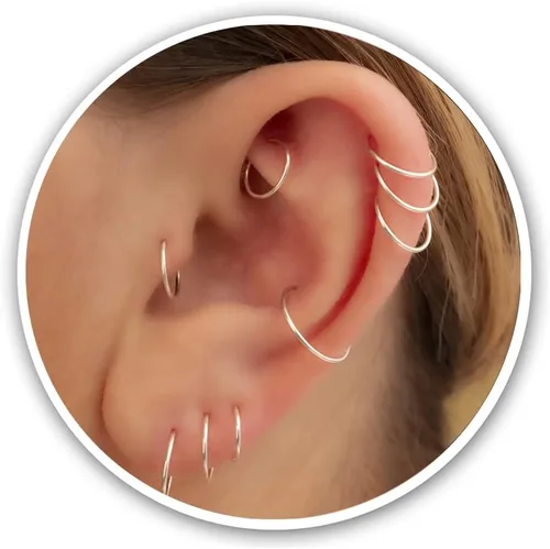 Miniatura 15 de Aretes de aro de oro de plata – Aretes de aro para mujer, dos piezas de aros de plata fina rellenos de oro, aro de hélice, anillo de tragus, aro