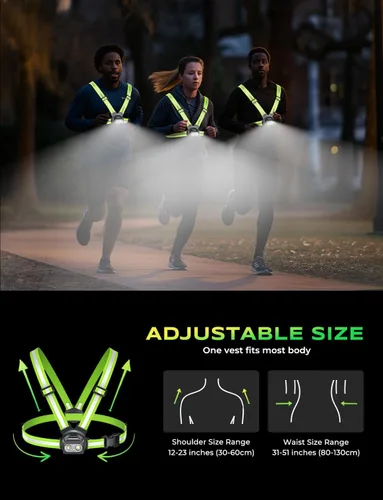 Miniatura 7 de Viccux 500LM Luces de correr de alta visibilidad para corredores, haz ajustable de 45° y chaleco reflectante de 360°, luz de chaleco para correr