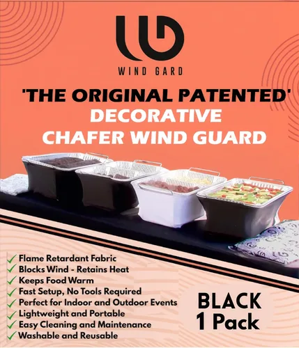 Miniatura 2 de The Original Patented' - Protector contra el viento para bufés, catering, cubierta para calentador de alimentos, poliéster ignífugo, lavable, Negro