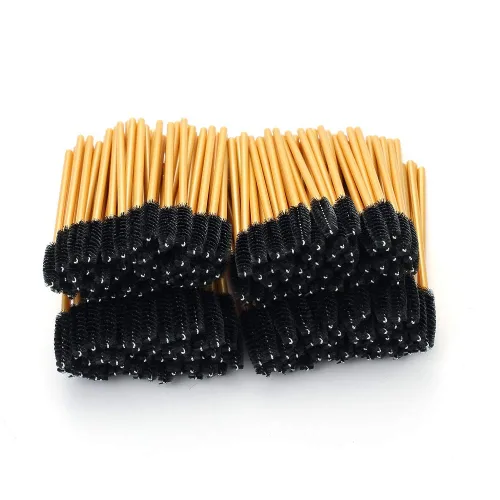 Miniatura 2 de 200 unidades/paquete de cepillos desechables para pestañas – Varitas aplicadoras de cejas – 4 colores de cabeza de cepillo flexible (negro)