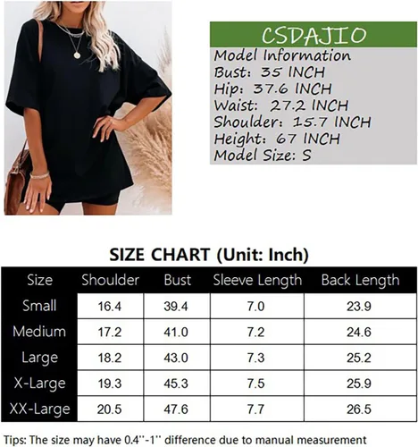 Miniatura 6 de CSDAJIO Camiseta holgada de manga corta para mujer, estilo casual, de gran tamaño, cuello redondo, con estampado de verano