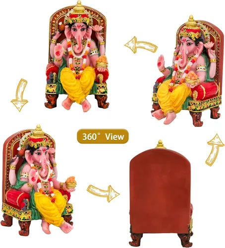 Miniatura 5 de alikiki Figura de estatua hindú de Dios Ganesha, ídolo indio sentado Lord Ganesh, estatua de India Murti, artículo de Ganpati, templo de oficina