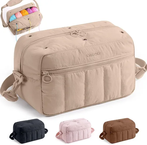 MYBAGZIGN - Organizador de bolsas de ganchillo para hilo y ganchos, bolsa de almacenamiento de hilo de gran capacidad con agujeros para soporte de