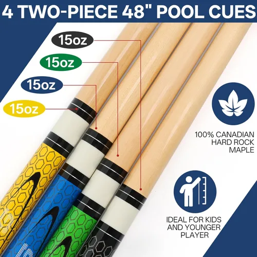 Miniatura 5 de Juego de 5 / 1 tacos de billar para adultos, 58 pulgadas, 18, 19, 20, 21 onzas, palos de billar de madera de arce, 5 colores diferentes para Juego