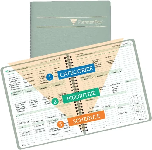 Miniatura 9 de Planner Pad Encuadernado en Espiral Octubre 2024 – Septiembre 2025 6 3/4" x 8 1/2" Organizador Mediano de 3 Niveles Funnel Down de 12 Meses