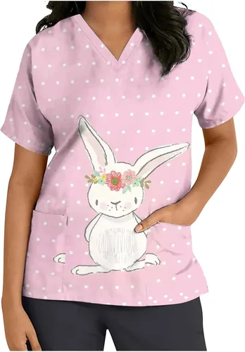Miniatura 3 de Womens Short Sleeve Top Graphic Blouses for Women Vneck Work Scrub Easter Summer Fall Shirt 2023