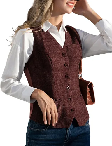 Miniatura 13 de KANCY KOLE Chaleco vintage para mujer, totalmente forrado, formal, de negocios, con botones, chaleco steampunk