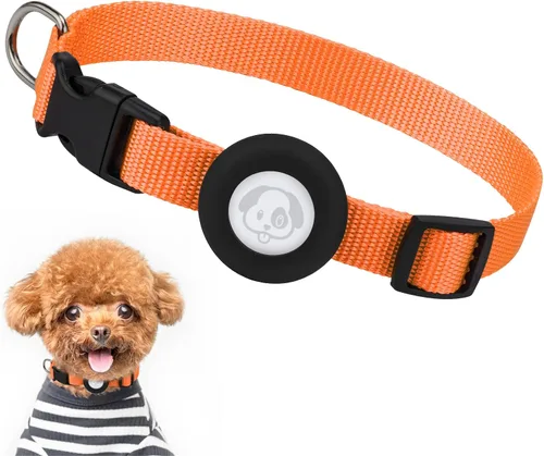 Miniatura 8 de Compatible con collar de perro Airtag, collar de perro ajustable con hebilla de cierre rápido duradera, collar de perro de nailon de imitación
