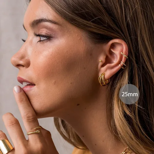 Miniatura 74 de Aretes de aro gruesos de oro para mujer, chapados en oro de 14 quilates, aretes de aro triple, hipoalergénicos, a la moda, aretes de aro gruesos