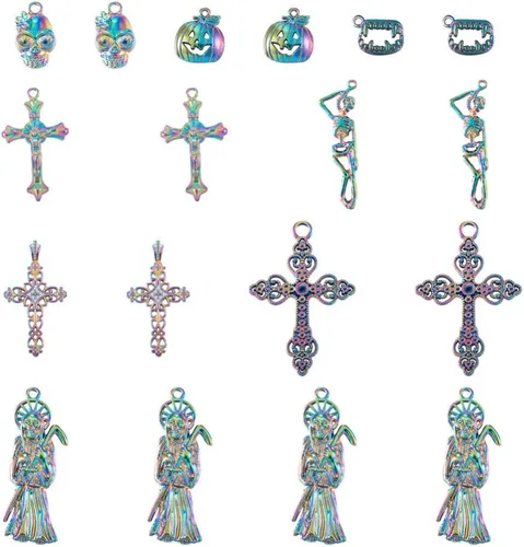 Miniatura 15 de Cheriswelry Colgantes de aleación con tema de Halloween para hacer collares, pulseras y aretes de bricolaje, Metal, No es una piedra preciosa