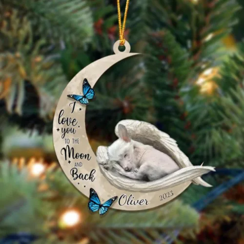 Miniatura 52 de Adorno colgante personalizado de ángel durmiendo en la luna, perro sabueso afgano, nombre personalizado, acrílico impreso en 2D plano – cumpleaños