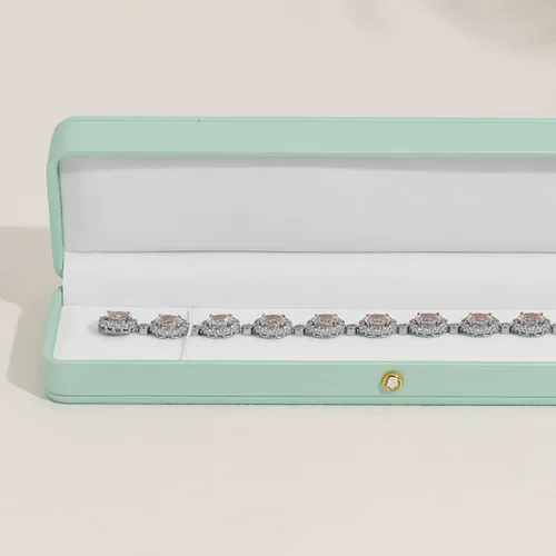 Miniatura 8 de Oirlv Hermosa caja de collar verde menta interior de terciopelo blanco cadena larga pulsera collar caja de almacenamiento