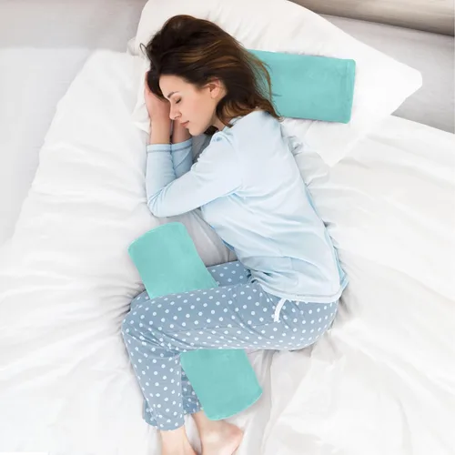 Miniatura 6 de Almohada cervical azul claro y verde azulado para aliviar el dolor de cuello, almohada redonda para el cuerpo, almohada de apoyo lumbar para cama