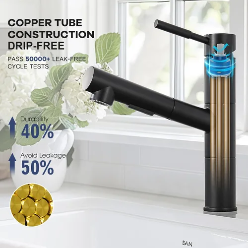 Miniatura 3 de Grifo de cocina negro con pulverizador, grifo de fregadero de cocina negro con rociador extraíble, moderno grifo de fregadero de barra de acero