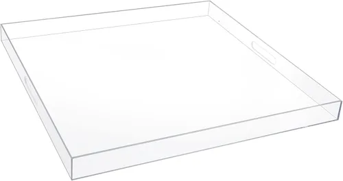 Miniatura 11 de Bandeja de servir de acrílico transparente de 18 x 16 pulgadas con asas, bandeja otomana extra grande, bandeja decorativa a prueba de derrames, mesa
