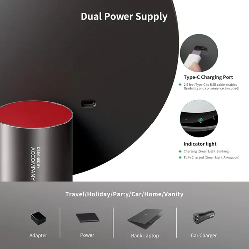 Miniatura 4 de AMIRO Espejo de maquillaje iluminado de 9" con sensor inteligente y control táctil, 3 colores y 6 niveles de brillo, recargable e inalámbrico, Negro