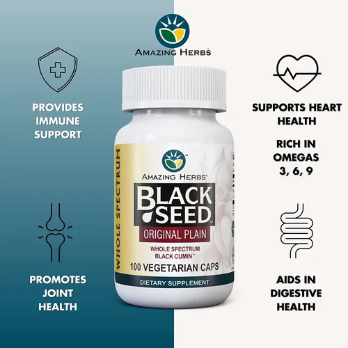 Miniatura 2 de Amazing Herbs Whole Spectrum Black Seed Original Plain, cápsulas vegetarianas, sin gluten, sin OMG, prensadas en frío, Nigella sativa ayuda