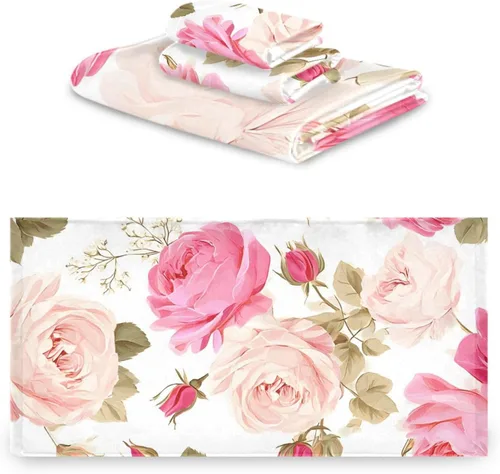 Miniatura 2 de susiyo Juego de toallas de baño de 3 piezas, suaves y altamente absorbentes, hermosas toallas de baño florales rosas rosas toallas de baño, toallas
