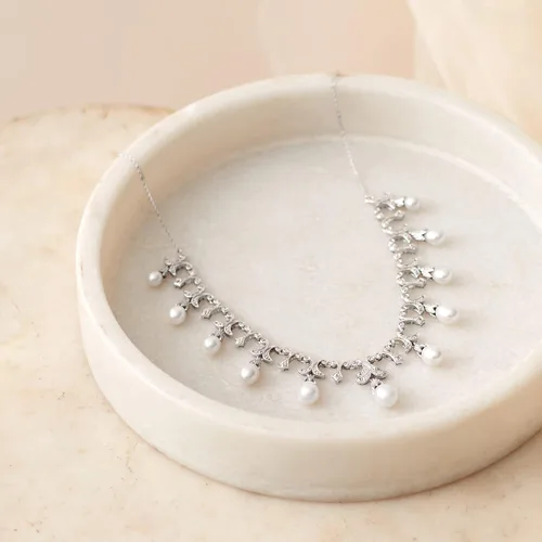 Miniatura 6 de Ross-Simons 6-9mm Cultured Pearl and .20 ct. t.w. Diamond Necklace in Sterling Silver