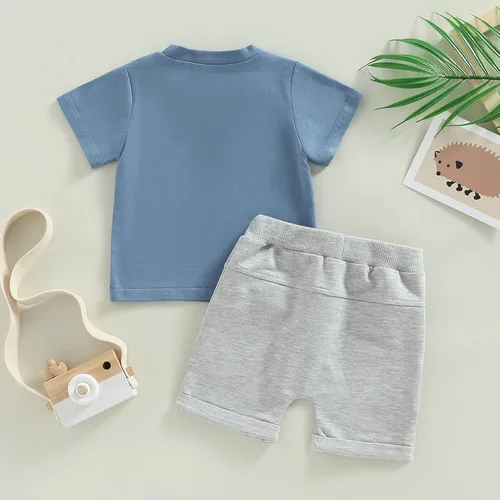 Miniatura 74 de Conjunto de ropa casual de manga corta con botones y pantalones cortos de lino para bebés y niños pequeños