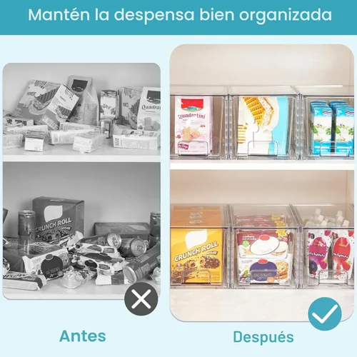 Miniatura 5 de Vtopmart Paquete de 4 cajones grandes apilables de almacenamiento de despensa de cocina, contenedores organizadores transparentes con asas