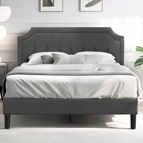 Miniatura 25 de VECELO Base de cama de plataforma de tamaño individual con cabecera tapizada de tela y soporte de listones de madera, no necesita somier/fácil Beige