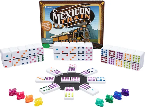Dominó Tren Mexicano - Hermoso Juego de Dominó Doble 12 con Puntos de Colores - Incluye Marcadores de Tren y Centro por Pressman Multicolor, 5"