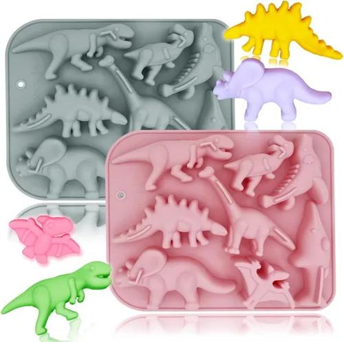 Miniatura 12 de Paquete de 2 moldes de silicona de dinosaurio 3D con temática de dinosaurio para hornear, herramienta de horneado para pastel de chocolate, postre