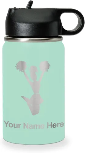 Miniatura 48 de LaserGram Botella de agua personalizada, animadora, acero inoxidable de doble pared aislada al vacío con popote superior, regalo grabado