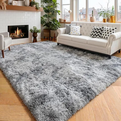 Miniatura 53 de Alfombras moradas para dormitorio de niñas, alfombra de 5 x 8 pies, alfombra peluda esponjosa para sala de estar, alfombras peludas gruesas