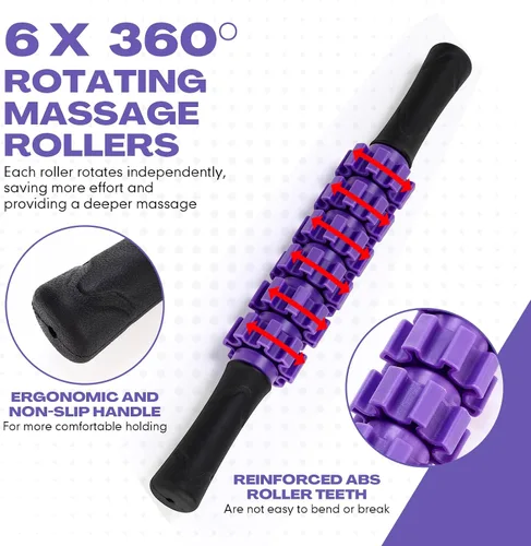 Miniatura 3 de Hiboom Paquete de 12 rodillos musculares para tejido profundo, rodillo de masaje de piernas con agarre antideslizante, herramientas relajantes
