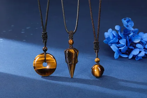 Miniatura 2 de Jovivi Juego de 3 collares de piedra de cristal curativo para hombres y mujeres, amatista natural, obsidiana negra, ojo de tigre, piedras preciosas