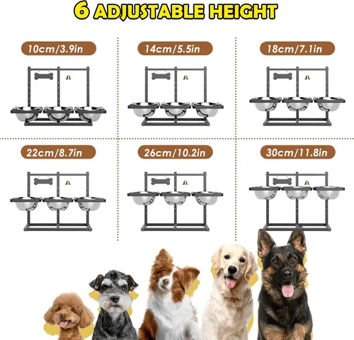 Miniatura 4 de Soporte elevado para perros medianos y grandes con comedero lento y tapete, altura ajustable de 3.9, 5.5, 7.1, 8.7, 10.2, 11.8 pulgadas, comederos