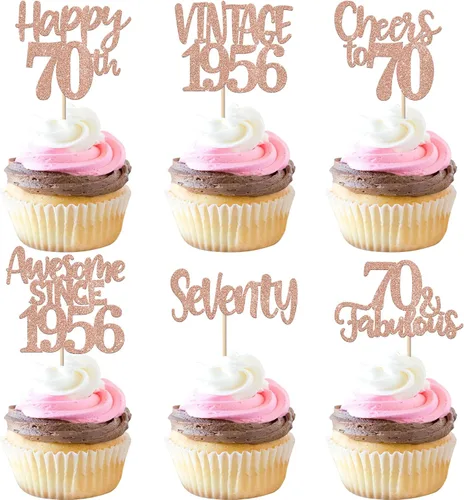 Miniatura 74 de Rsstarxi Paquete de 24 adornos para cupcakes vintage 2019 con purpurina negra para 5º cumpleaños, saludos a 5, cinco, 5, 5 fabulosos para cupcakes
